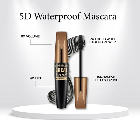 5D Waterproof Mascara – Lengthen & Volumize Black Silk Lashes