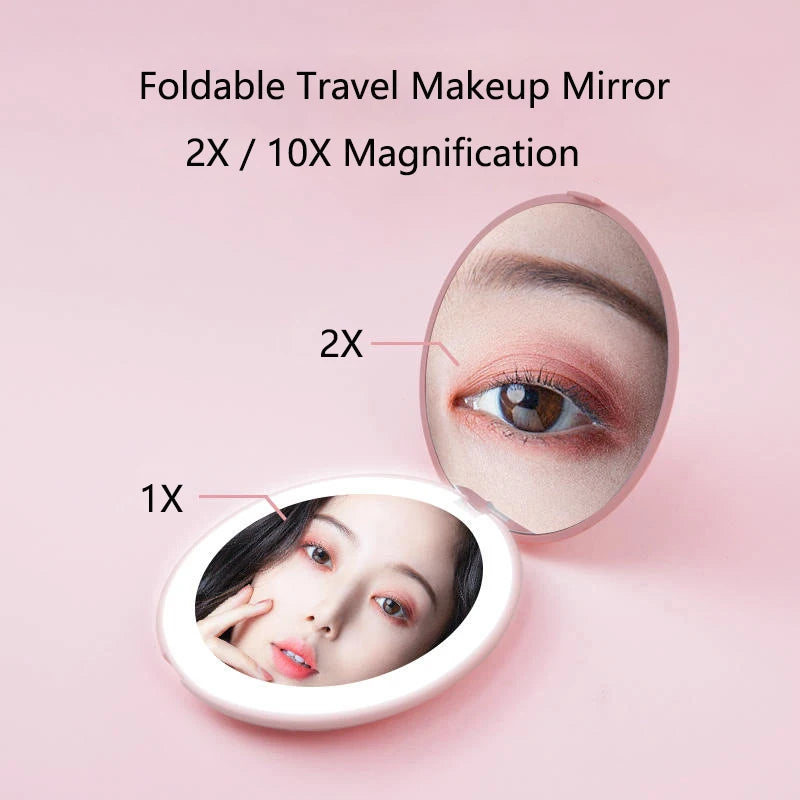 Mini LED Lighted Makeup Mirror – Magnifying Pocket Mirror - Zenith Cart